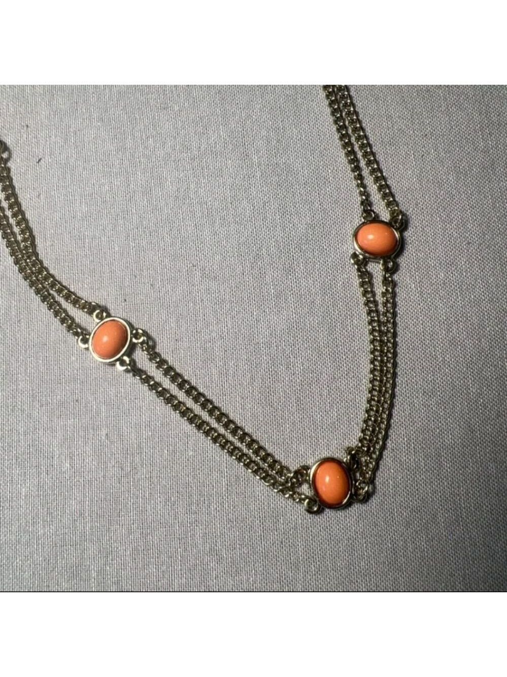 Chico’s Gold Double Strand Necklace With Orange Stones 44-46”
